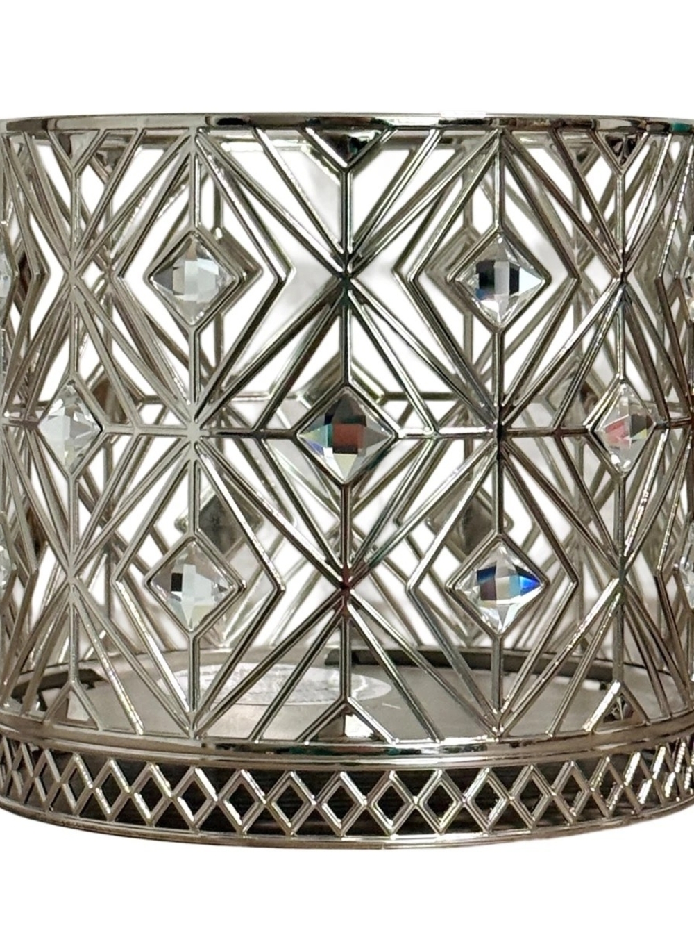 Bath & Body Works Decorative Silver Geometric Candle Holder with Crystal Accents